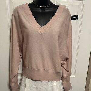 Express | NWT - Women's Soft Pink V-Neck Sweater Size Medium